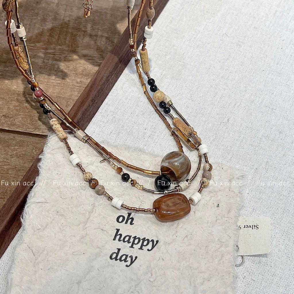 Ожерелье из бисера из натурального камня FX Maillard: Ретро-шикарная легкая роскошная цепочка на ключицу, высококачественный и универсальный стиль