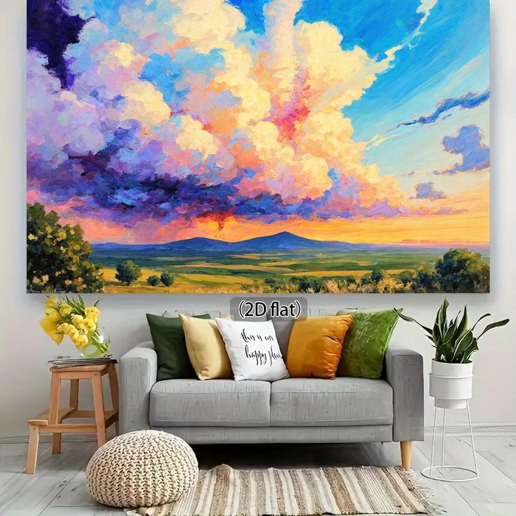 2D plane, dramatic sky and vast hills, suitable for weddings, parties and artistic decoration. Polyester fiber material.