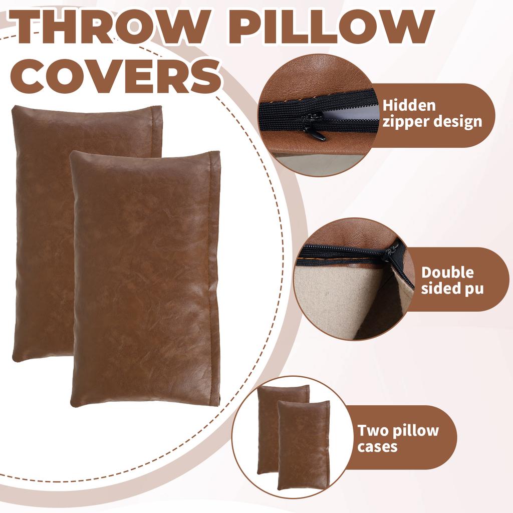 2Pcs Faux Leather Throw Pillow Cover Square/Rectangle Sofa Cushion Case with Hidden Zipper PU Leather Pillow Case Decorative