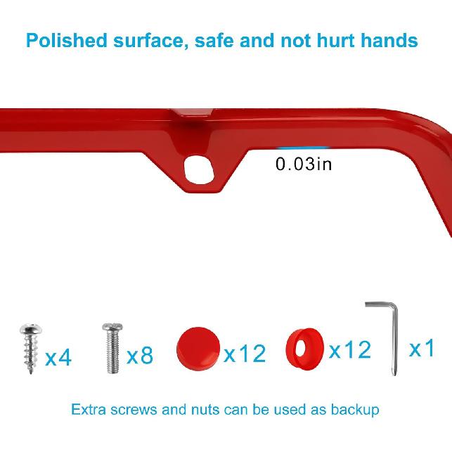Красные рамки для номерных знаков, 2 шт., Держатели для номерных знаков из нержавеющей стали, Универсальные чехлы для номерных знаков автомобилей США с винтами, шайбами, колпачками (4 отверстия)