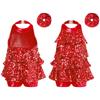 Kids Dance Leotard Halter Neck with Shiny Sequins Ruffles for Jazz Latin Performance Costume