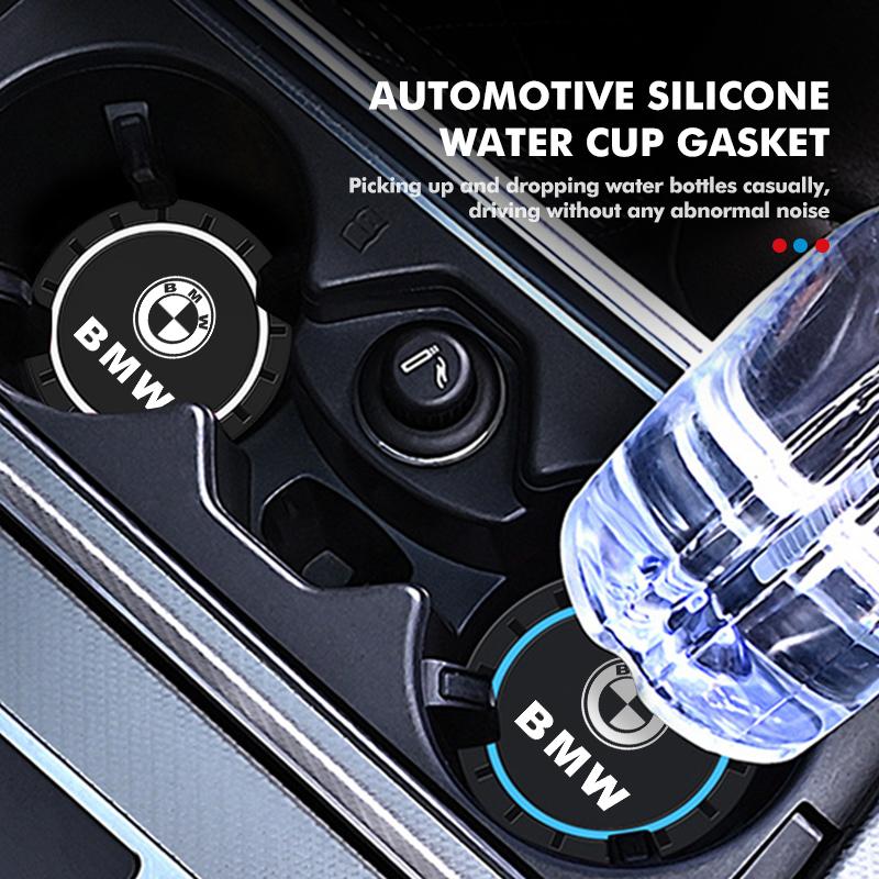 QRPZ1 2pcs Car Coaster Water Cup Bottle Mat Silicone Non Slip Pad For BMW M Sport M2 M3 M4 M5 M6 E46 E90 E60 F10 F20 E87 X3 X6