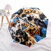 1PC Custom Name Puppies Blue Flowers Automatic Folding Umbrella Compact Travel Umbrella for Men & Women, Ideal Gift for Christmas, Birthdays, Hallo