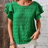 Женские модные повседневные летние весенние однотонные блузки и рубашки с короткими рукавами и круглым вырезом с принтом