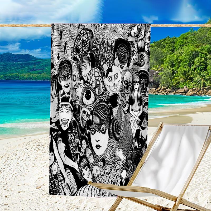 proof beach towel with a Thriller Manga Junji Ito Tomie2 pattern - soft,absorbent,quick-drying,machine washable - perfect for swimming,camping,bathing