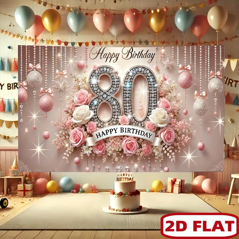 2D плоский 2D плоский баннер 1 штука великолепного баннера для 80-летия - с розово-белым цветочным дизайном