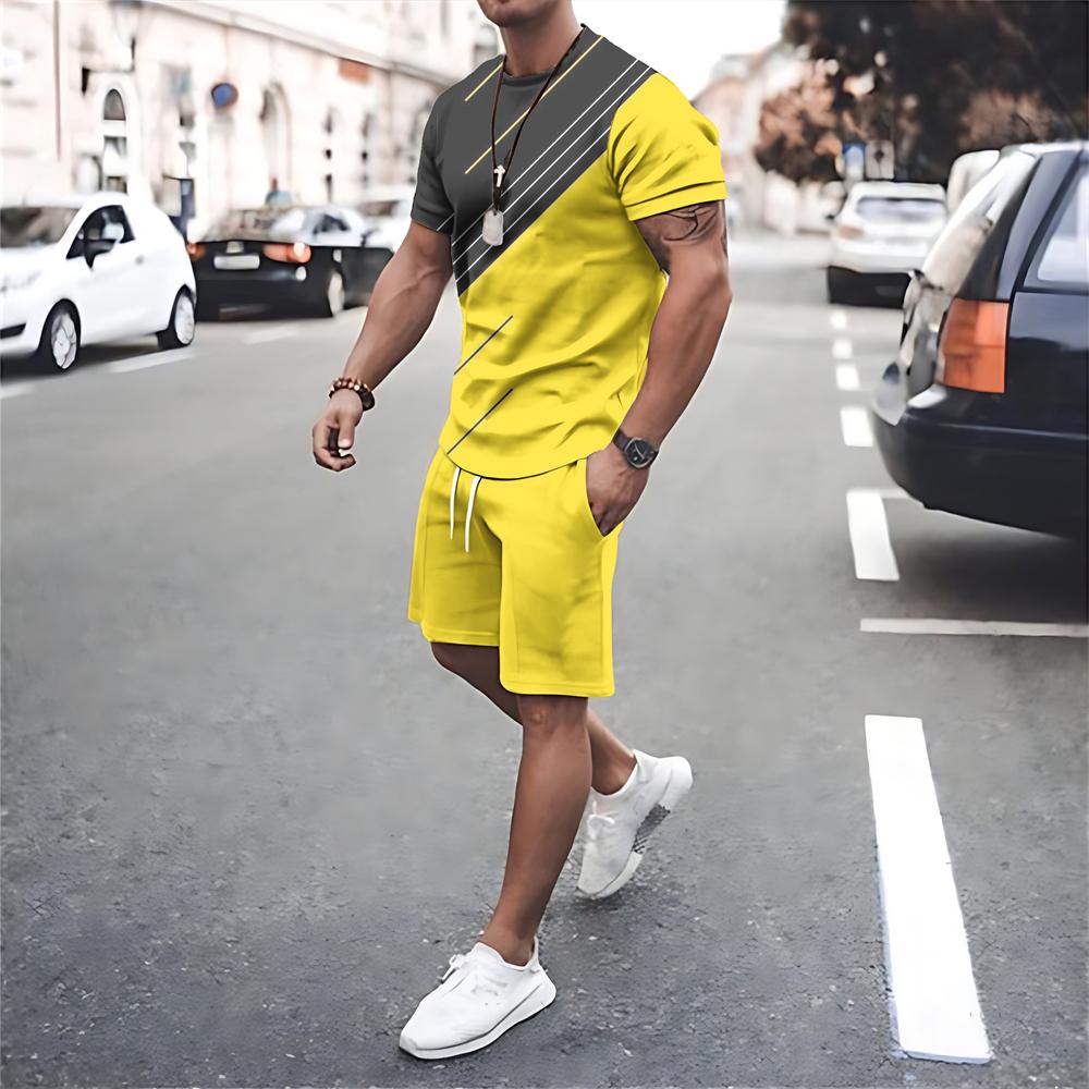 Мужская футболка с коротким рукавом и шорты, комплекты из 2 предметов, мужские спортивные костюмы с круглым вырезом, большие футболки с принтом, уличная спортивная одежда, мужская одежда