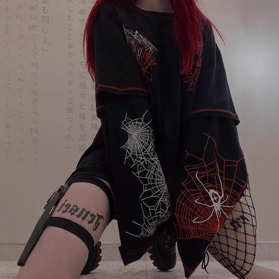 Готический Y2k модный дизайн Harajuku Spider футболка женская готическая темная уличная дизайнерская футболка черная женская с длинным рукавом для девочек Y2K топ