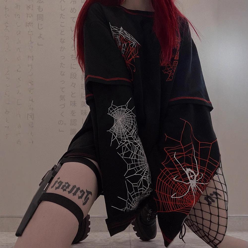 Готический Y2k модный дизайн Harajuku Spider футболка женская готическая темная уличная дизайнерская футболка черная женская с длинным рукавом для девочек Y2K топ