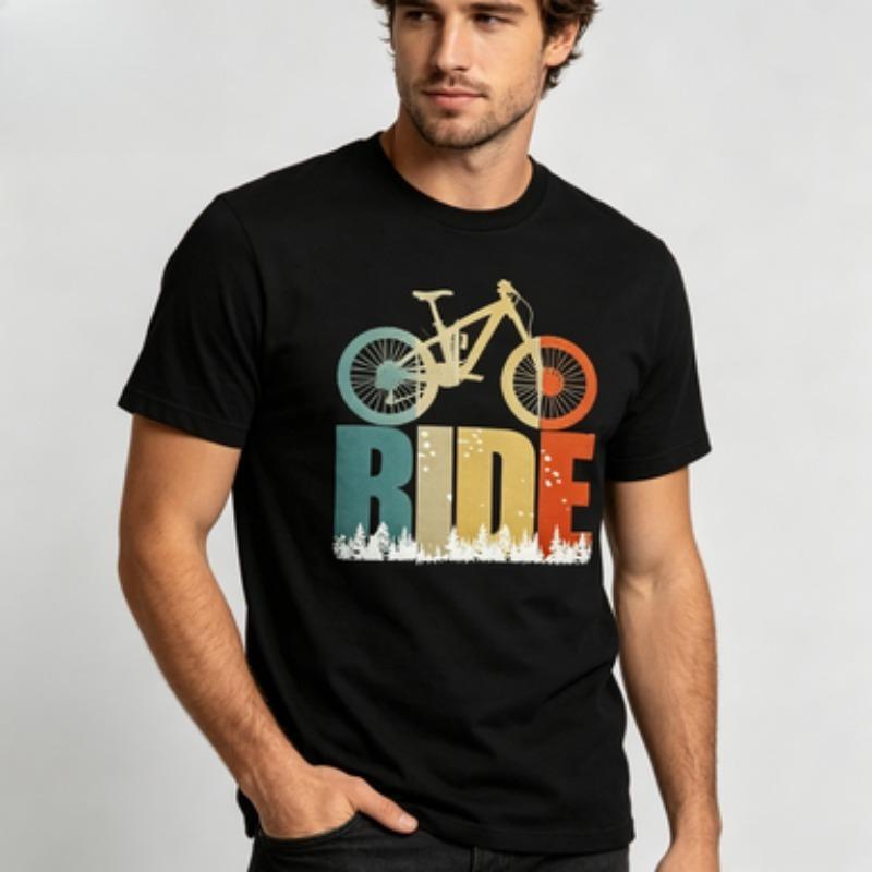 Unisex 100 Cotton O Neck T Shirt Retro Multi Color Mountain Bike Ride Letter Forest Silhouette Graphic Short Sleeve Tee Tops