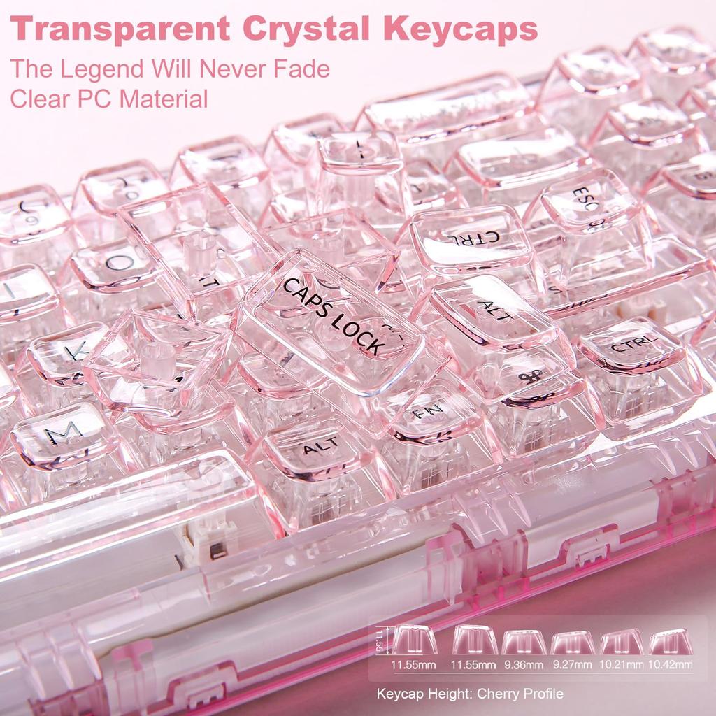 Механическая игровая клавиатура YUNZII X71 с прозрачной 71 RGB для сертификации по техническим стандартам, колпачки Ice Keycaps, клавиши, 68% раскладка, беспроводная,