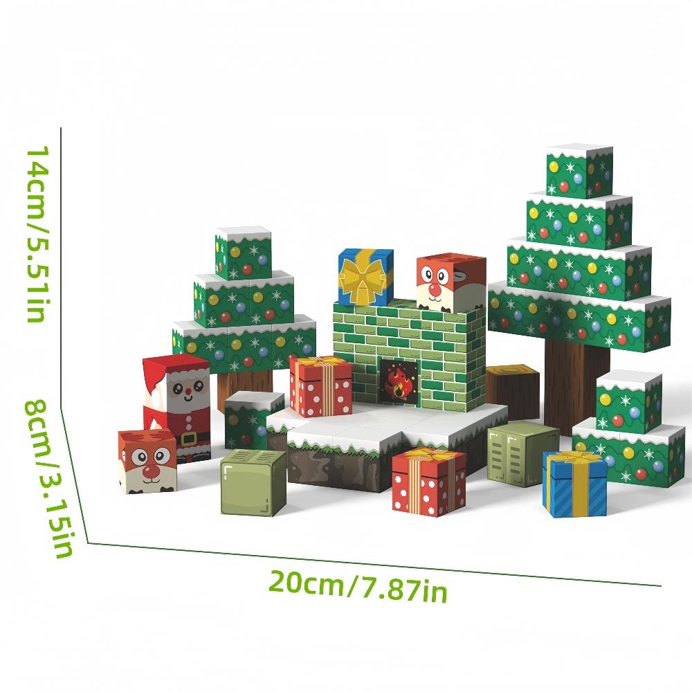 Christmas Magnetic Blocks 54PCS DIY 3D Building Set Santa Claus Tree STEM Educational Gift Creative Decor