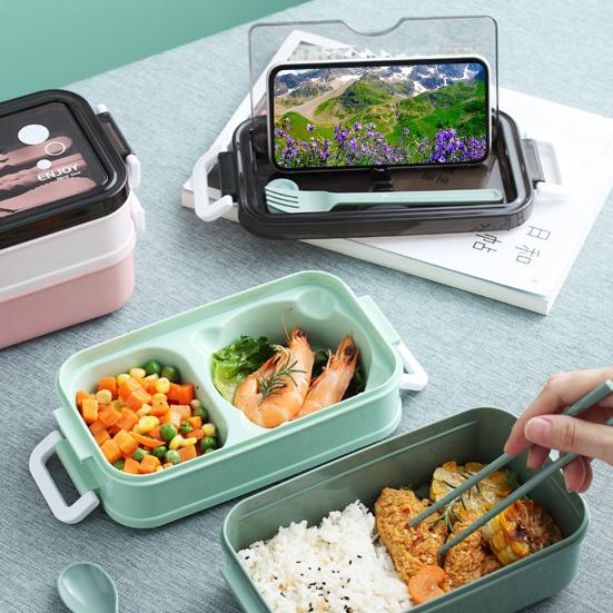 Ланч-бокс со столовыми приборами, герметичная коробка большой емкости, легко чистящаяся коробка для еды Bento для домашнего офиса