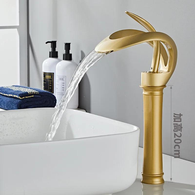 Золотой/белый смеситель для раковины в ванной комнате, черный смеситель для ванной комнаты, латунь, креативный серый смеситель для раковины, смеситель для раковины с водопадом и горячей и холодной водой