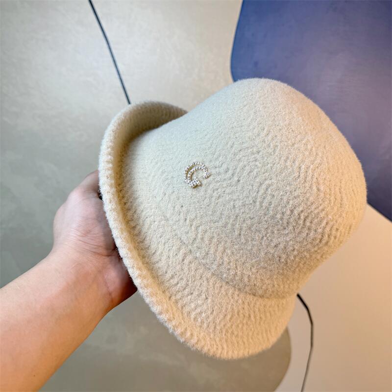 New Elegant Curling Top Hat Women's Foldable Basin Hat Bucket Hat Autumn and Winter Warm Hat