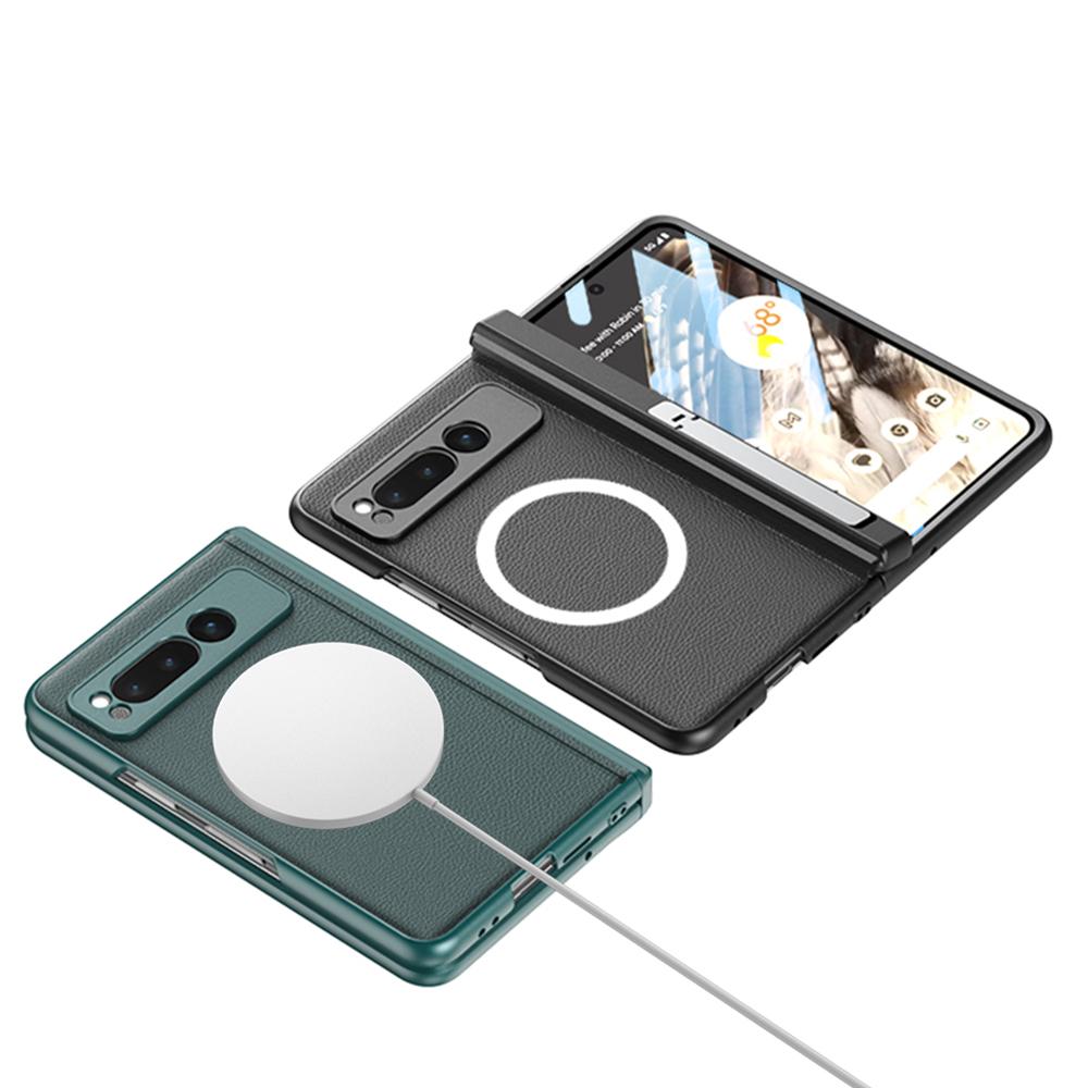 Магнитный шарнир для чехла для беспроводной зарядки Magsafe для Google Pixel Fold, жесткого кожаного чехла из ПК с подставкой и защитным чехлом из стеклянной пленки