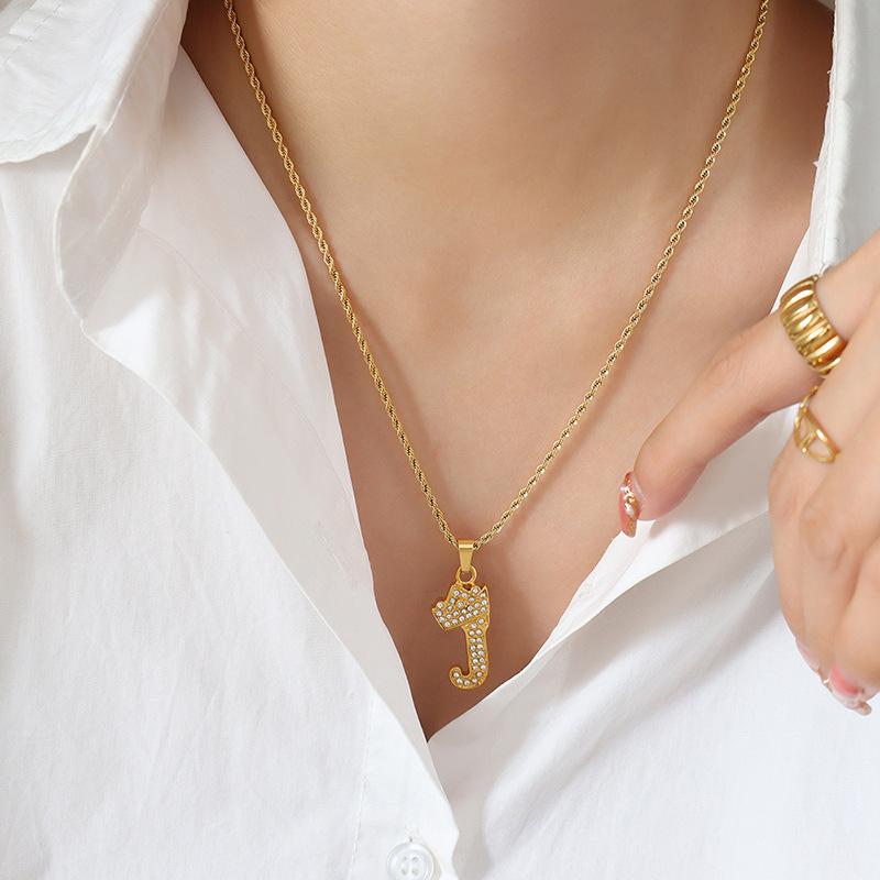 Smart Crown Necklace Korean Version Creative Fashion Design Zircon 26 Letter Pendant Gold-Plated Collarbone Chain Jewelry