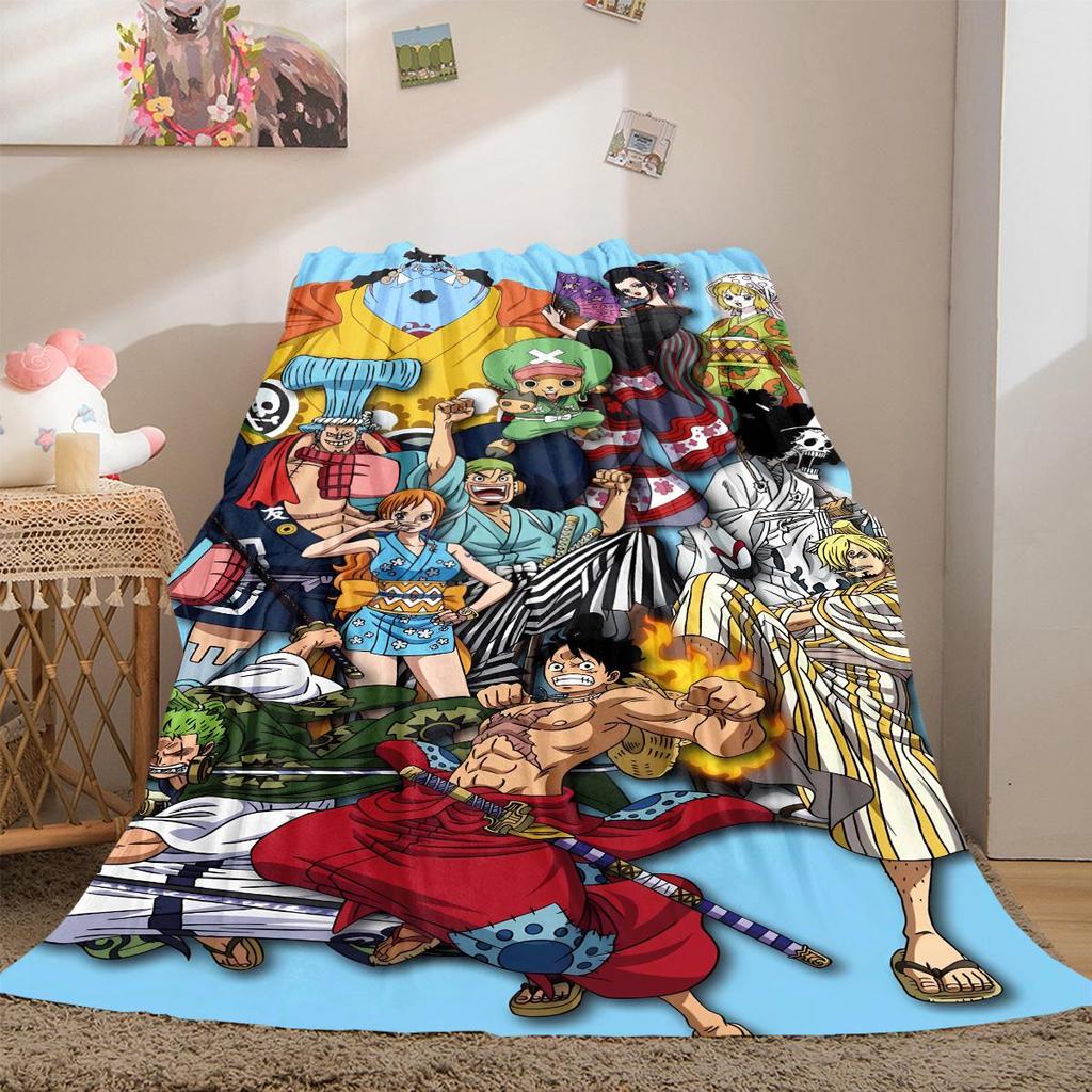 Anime One Piece Flannel Lightweight Blanket Home Decor Sofa Bed Travel Cover Family Gift For All-Season LXR138