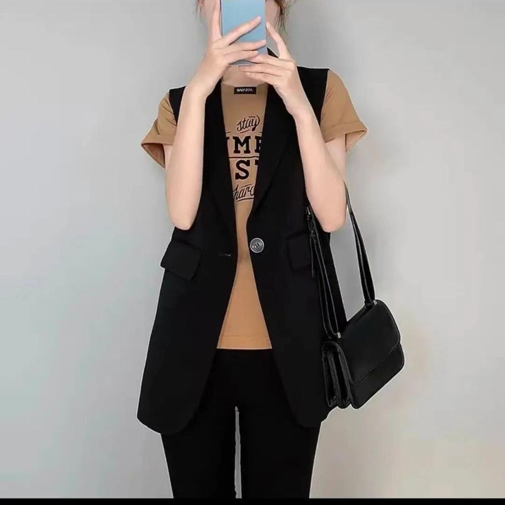 Модный и элегантный костюмный жилет с разрезом по подолу, приталенное пальто