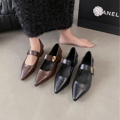 Нежные туфли Мэри Джейн детские весна и осень новые заостренный носок с юбкой коричневые на низком каблуке одинарные туфли модная девочка