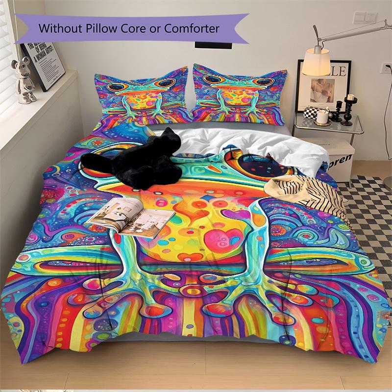 3pc Froggy Colors Cover Set - 1 Quilt Cover + 2 Pillowcases, All Seasons Bedroom Setting, Perfect for Home073