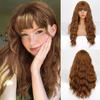 Длинный коричневый парик с волнистыми волнами и челкой из синтетического волокна Светло-коричневый повседневная одежда Длинный волнистый парик для косплея для женщин