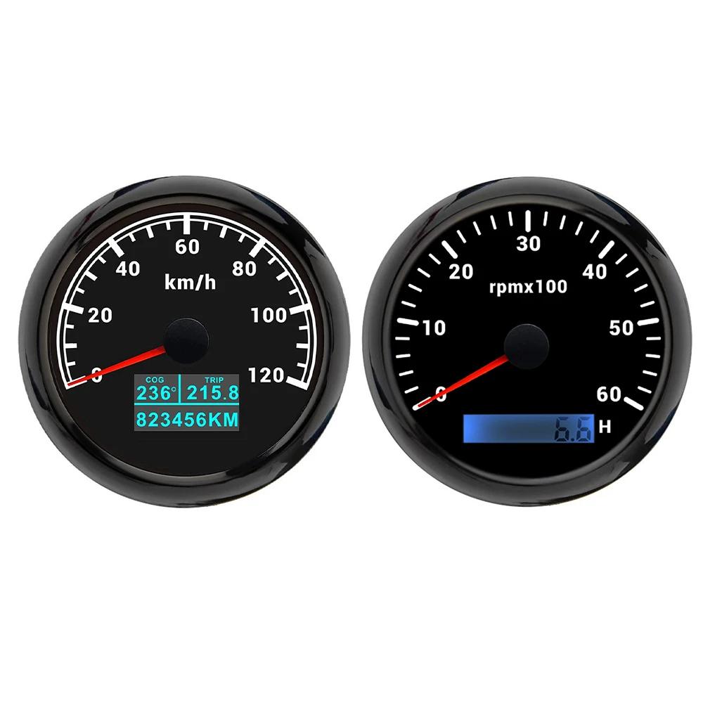 Universal 85mm GPS Speedometer 30KNOTS 60KNOTS 60K 120K 200K with 4K 6K 8K RPM Tachometer with 7 Colors Backlight for Car Boat