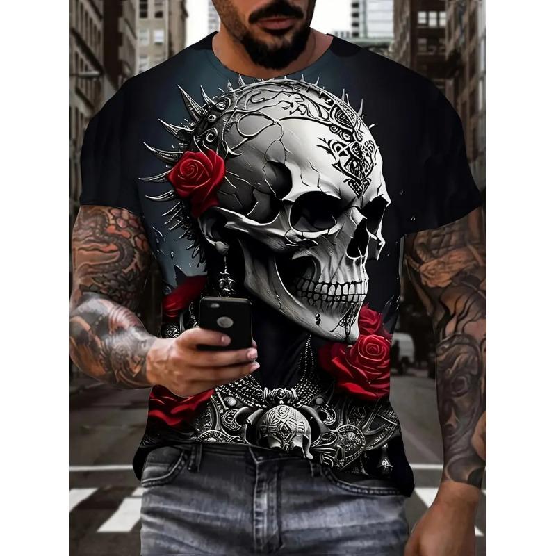Pop Rock Skull Punk's Not Dead Pattern T Shirts For Men 3D Print Summer Hip Hop Trend Short Sleeve T-shirt Oversized O-neck Tops