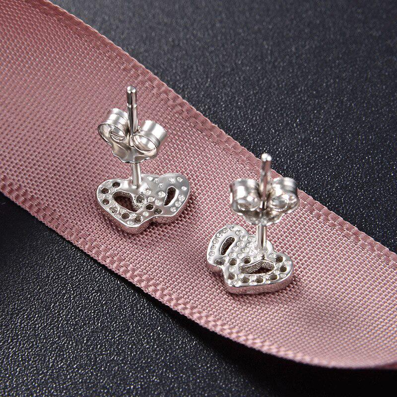 Танцизные модные серьги-гвоздики из серебра 925 пробы в форме двойного сердца с созданным драгоценным камнем из циркона ААА, ювелирные изделия, подарок для свадебной вечеринки