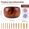 Yarn Bowl Holder with 12 Pcs Crochet Hooks Wood Yarn Bowl Curling Grooves Design Knitting Bowl Smooth Knitting Yarn Bowl Holder