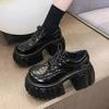 Women's Lace-Up High Heel Thick Bottom Single Shoes Spring New Style Platform Round Toe Flats Heightening Small Leather Shoes