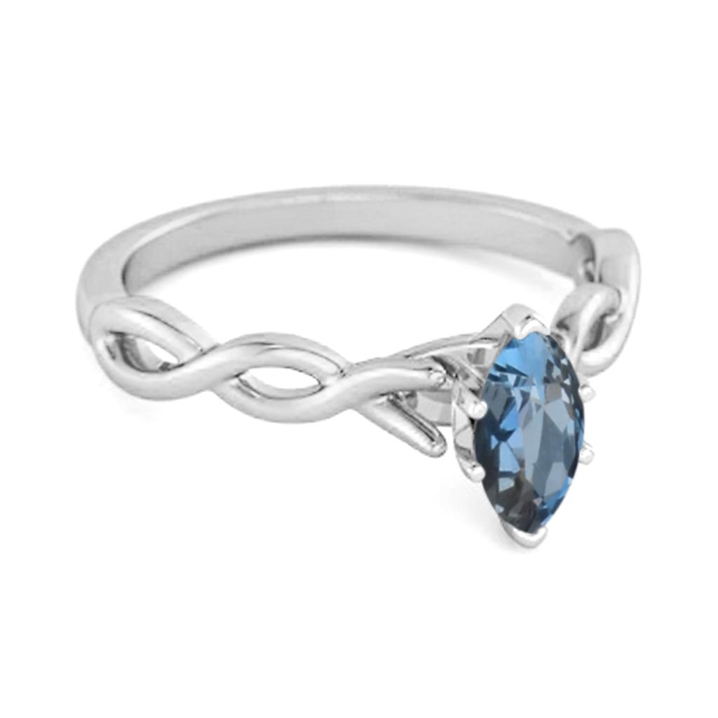 Кольцо с топазом London Blue, огранка маркиз - стерлинговое серебро 925 пробы