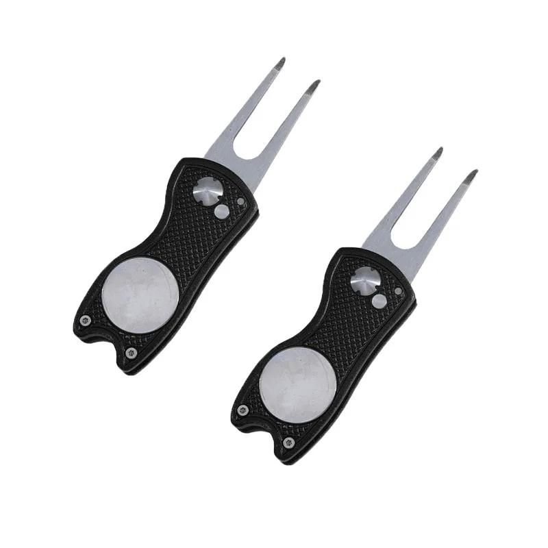 1/2pc Foldable Golf Divot Repair Tool with Golf Ball Tool Pitch Groove Cleaner Golf Accessories Putting Green Fork Training Aids