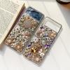 Luxury Bling Rhinestone Bear Flower Clear Hard Pc Phone Case For Samsung Galaxy Z Flip 3 5g Diy Diamond Cover For Z Flip 4