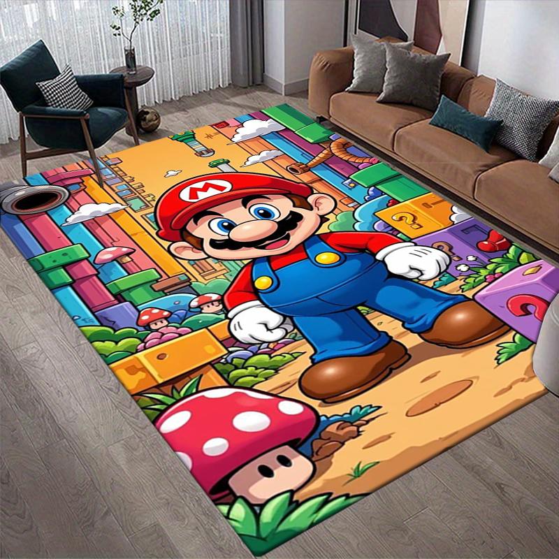 Mario Adventure Style Crystal Velvet Rug, Soft Anti‑Slip Crystal Velvet Carpet for Living Room Bedroom Home Decor