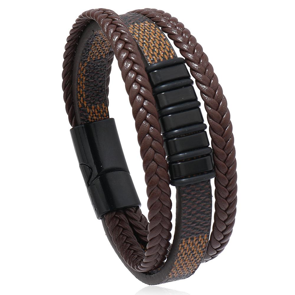 PU кожаный плетеный браслет мужской многослойный магнитный застежка ювелирный подарок