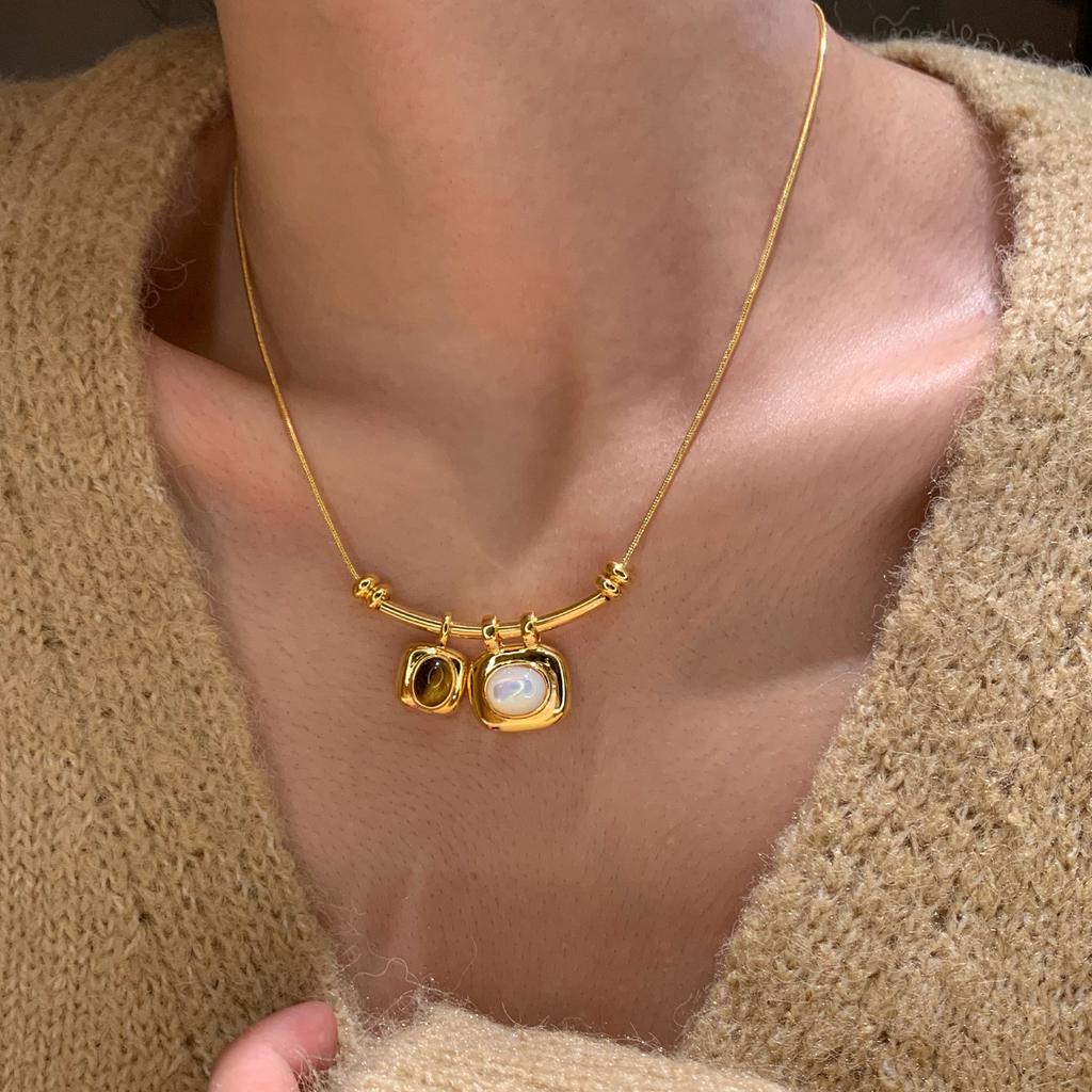 Подвеска-ожерелье из 18-каратного позолоченного золота с камнем тигровый глаз, повседневная ретро-темпераментная цепочка до ключицы, легкая роскошная цепочка для свитера, женская