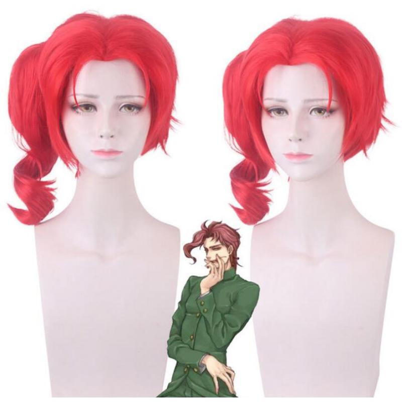 Men 35CM JOJO's Bizarre Adventure Kakyoin Noriaki Ponytail Wig Cosplay Costume Heat Resistant Synthetic Hair Party Role Play Wig