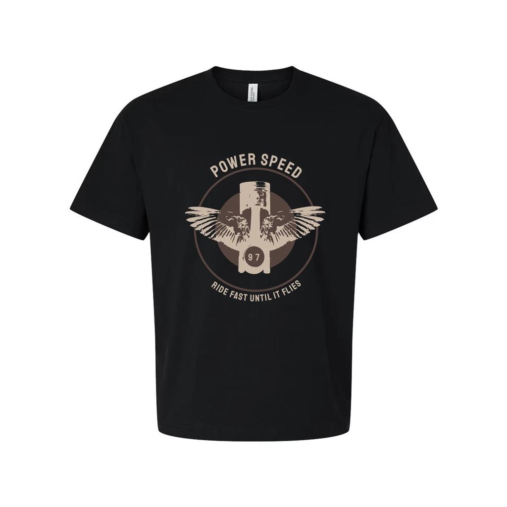 Unisex Motorcycle T Shirt With Vintage Power Speed Emblem And Wings Design Ride