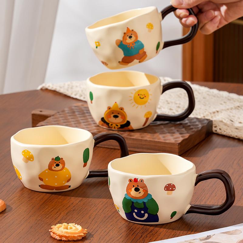 Household Suit with Handheld Ceramic Cup Bear Cute Animal Mug Simple Set of Girls Couple Water Cup Gift