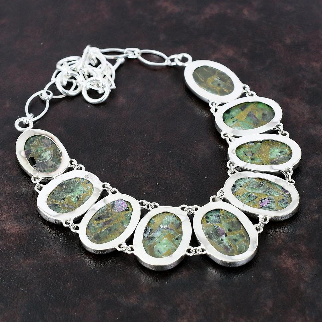 Ожерелье из медного рубина с цоизитом, ювелирные изделия ручной работы, ожерелье из стерлингового серебра 925 пробы, регулируемая цепочка, ожерелье, подарок для жены, дизайнерские ювелирные изделия из драгоценных камней