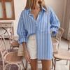 Striped Shirt for Women New Loose Casual Lazy Style Fashionable Long-sleeved Cardigan Top