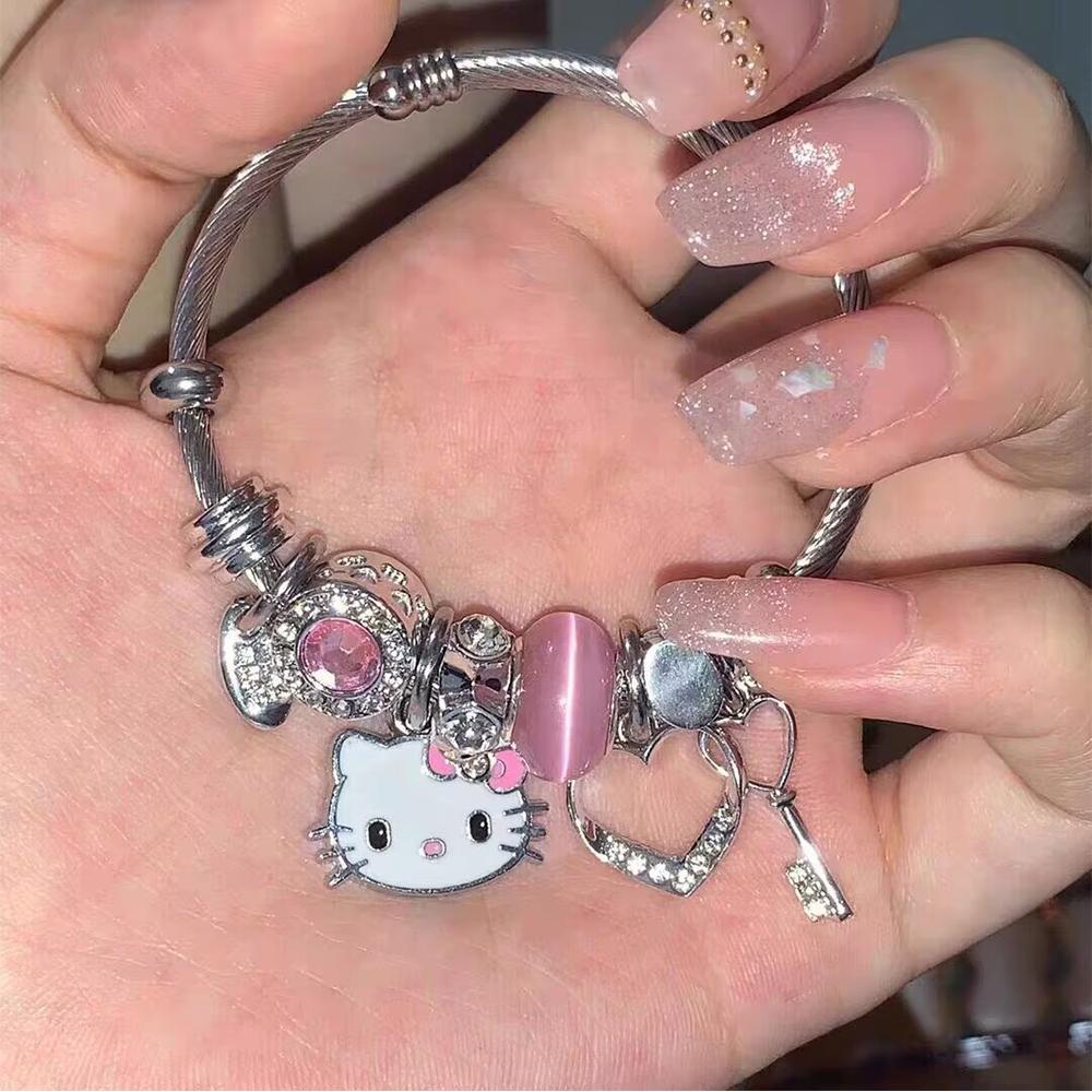 Браслет Hello Kitty в стиле Y2K, регулируемый браслет-манжета из нержавеющей стали ко Дню святого Валентина