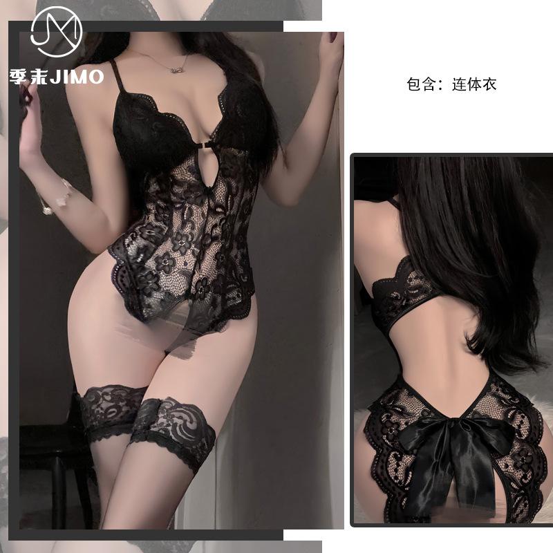 Sexy underwear big bow sexy lace seduction chest pad open onesie hot free women