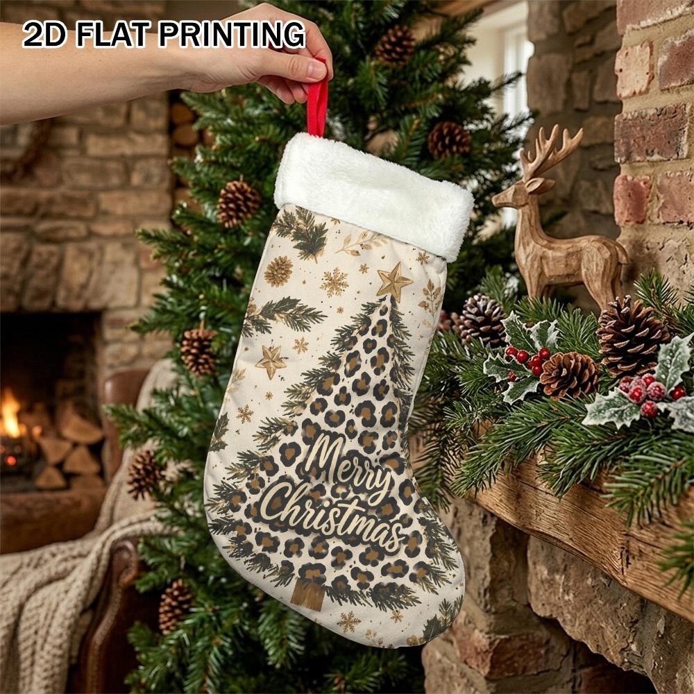 Christmas decoration fireplace hanging stocking1pc 1pcs Leopard Christmas Tree Stocking Decor - Soft Hanging S