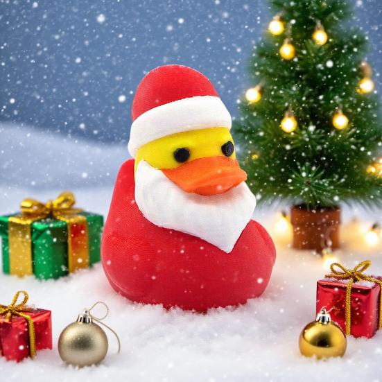 Christmas Duck Figurine 3D Printed Santa Claus Hat Duck Statue