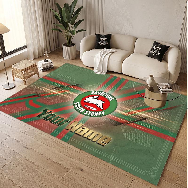 Custom Rug South Sydney Rabbitohs Pattern Print Name Text Soft Non‑Slip Floor Carpet for Home Indoor Decoration