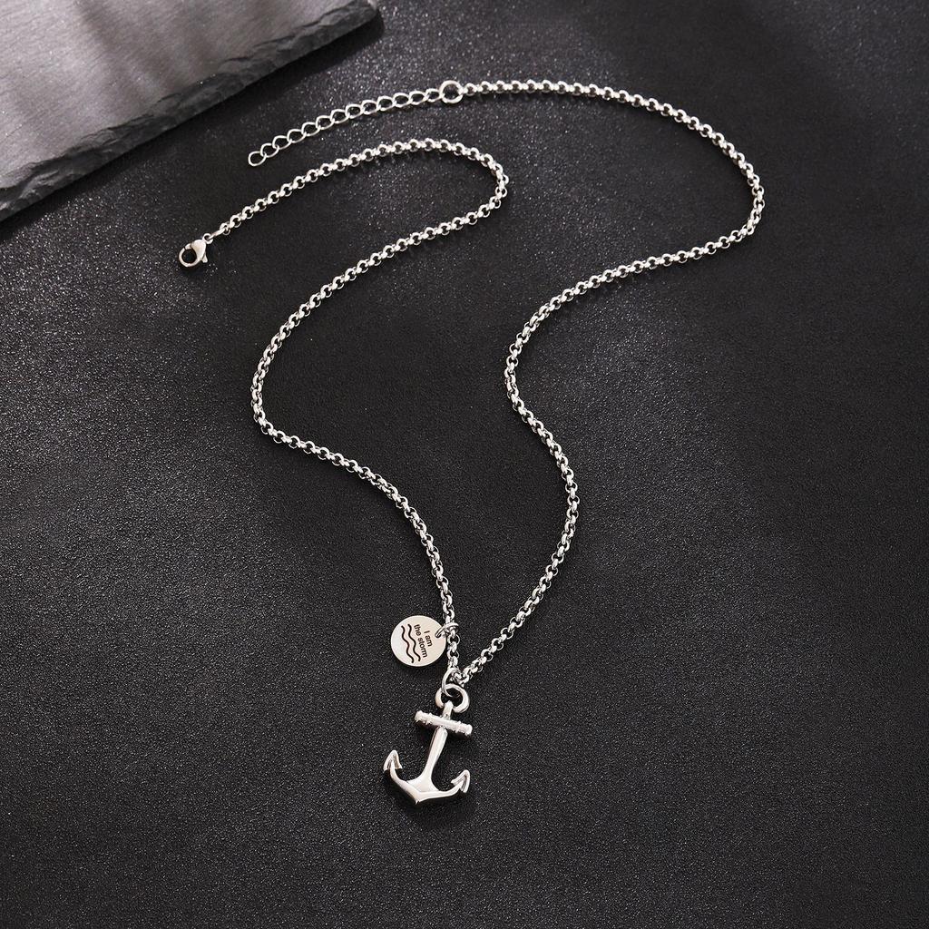 Fashion Round Medal Anchor Pendant Square Bead Chain Necklace for Men Women