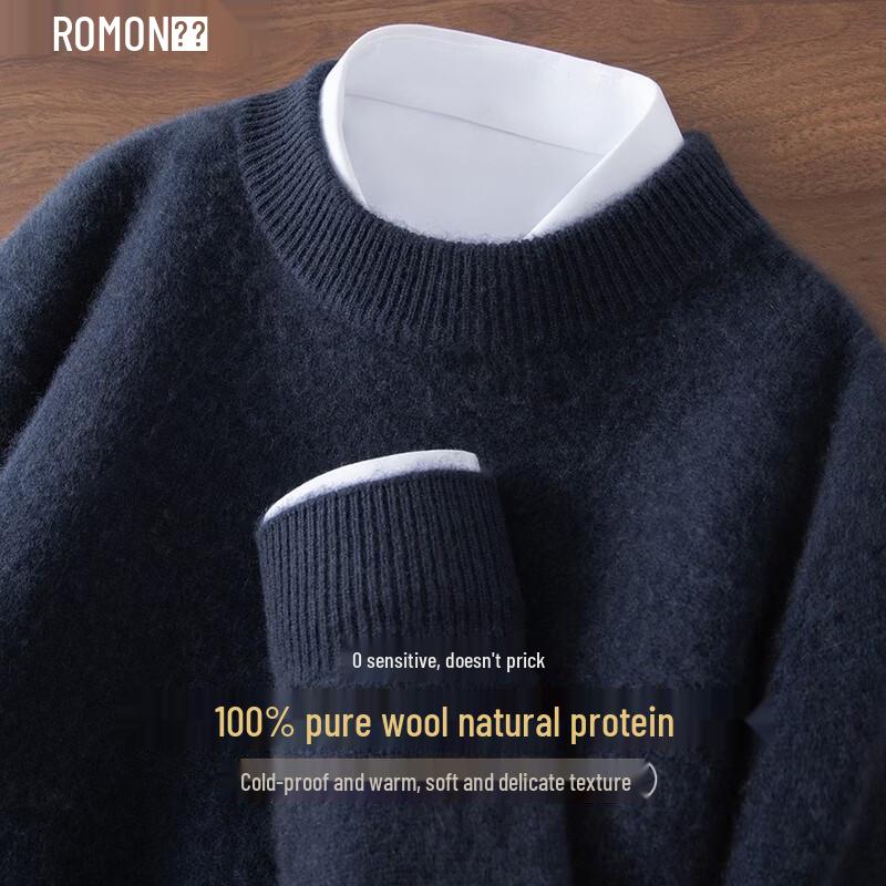 ROMON Men's Pure Wool Half-High Collar Thickened Knitted Sweater