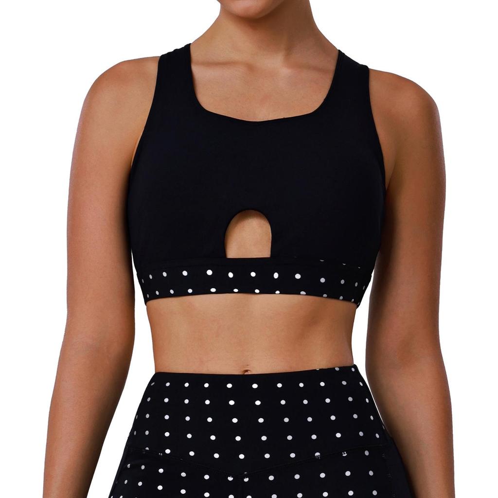 Спортивный бюстгальтер для йоги в горошек с перекрещенной спинкой, с сеткой, с мягкими чашечками, ударопрочный, для фитнеса